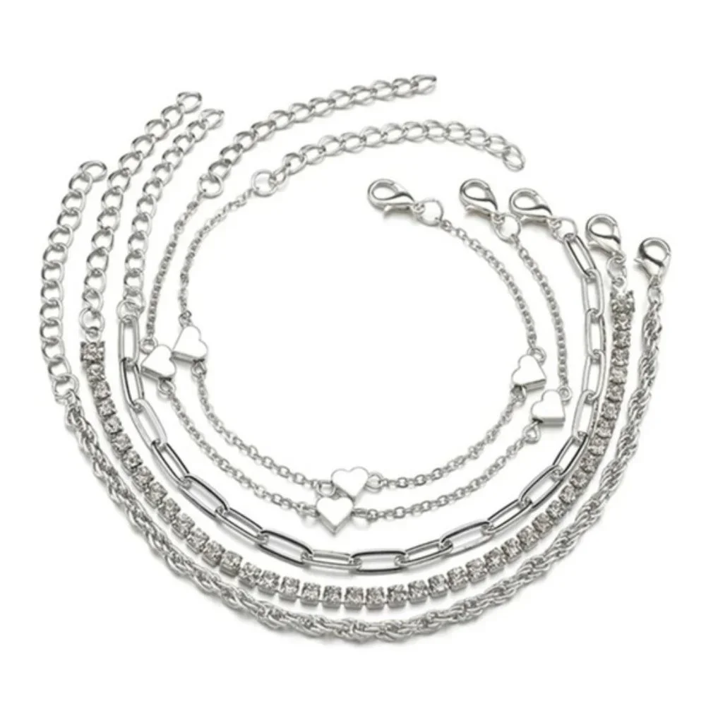 5pcs Rhinestone & Heart Decor Bracelet For Women Fashion Jewelry Gift We…